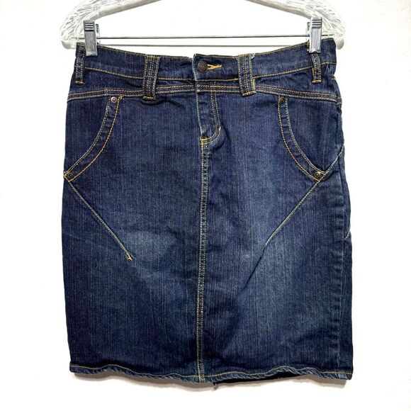 Vintage Daisy Fuentes Denim Skirt Dark Blue Jean Long Y2K 90s Modest Women sz 6 - Picture 1 of 11
